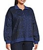 Westbound Plus Size Twilight Blue Paisley Patch Long Sleeve Quarter Zip Pullover, Color:Twilight Blue/Paisley Patch - Image 3