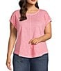 Westbound Plus Size Twist Sleeve Crew Neck Top, Color:Confetti - Image 1