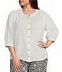 Westbound Plus Size V-Neck 3/4 Sleeve Button Front Top - Image 1