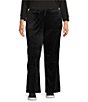 Color:Black - Image 1 - Plus Size Double Plush Velour Wide Leg Drawstring Waist Straight Leg Pants