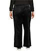 Color:Black - Image 2 - Plus Size Double Plush Velour Wide Leg Drawstring Waist Straight Leg Pants