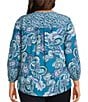 Westbound Plus Size Woven Celestial Spiced Mix Paisley 3/4 Sleeve V-Neck Tie Top, Color:Celestial Spice/Mix Paisley - Image 2