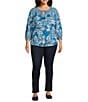 Westbound Plus Size Woven Celestial Spiced Mix Paisley 3/4 Sleeve V-Neck Tie Top, Color:Celestial Spice/Mix Paisley - Image 3