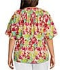 Color:Bright Floral - Image 2 - Plus Size Woven Floral Short Sleeve Y-Neck Button Front Top
