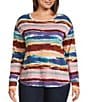 Westbound Plus Size Zephyr Vintage Stripe Long Sleeve Crew Neck Pullover, Color:Zephyr Vintage Stripe - Image 1