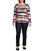 Westbound Plus Size Zephyr Vintage Stripe Long Sleeve Crew Neck Pullover, Color:Zephyr Vintage Stripe - Image 3