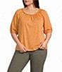 Westbound Plus Solid Braided Elbow Sleeve Crew Neck Knit Top - Image 1