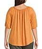 Westbound Plus Solid Braided Elbow Sleeve Crew Neck Knit Top - Image 2