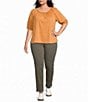 Westbound Plus Solid Braided Elbow Sleeve Crew Neck Knit Top - Image 3