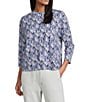 Westbound Printed Crew Neck 3/4 Sleeve Twist Hem Top - Image 1
