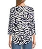 Color:Palm Leaves - Image 2 - Printed Knit 3/4 Sleeve Crew Neck Rounded Hem Top