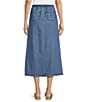 Westbound Pull-On Patch Pocket Front Slit Midi Skirt, Color:Medium Wash - Image 2