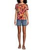 Westbound Short Sleeve Floral Knit Top, Color:Pink Hyper Floral - Image 3