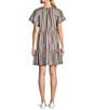 Color:Chalkboard Stripe - Image 2 - Short Sleeve V-Neck Chalkboard Stripe Print Tiered A-Line Dress