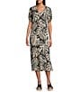 Westbound Sketched Palms Short Sleeve V-Neck Dress, Color:Sketched Palms - Image 1