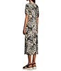 Westbound Sketched Palms Short Sleeve V-Neck Dress, Color:Sketched Palms - Image 4