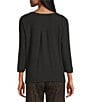 Westbound Solid Knit 3/4 Sleeve Henley Top, Color:Black - Image 2