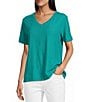 Westbound Solid Short Sleeve V-Neck Top - Image 5