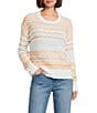 Westbound Stripe Jacquard Long Sleeve Crew Neck Sweater, Color:Peach Cobbler - Image 1