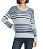 Westbound Stripe Jacquard Long Sleeve Crew Neck Sweater, Color:Vintage Indigo - Image 1