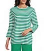 Westbound Stripe Print 3/4 Sleeve Crew Neck Top - Image 1