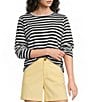 Westbound Perfect Outfit Picks Stripe Print 3/4 Sleeve Crew Neck Top - Image 1