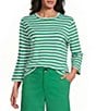 Westbound Perfect Outfit Picks Stripe Print 3/4 Sleeve Crew Neck Top - Image 5