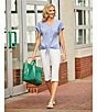 Westbound Stripe Short Sleeve V-Neck Tie Front Top, Color:Blue/White Stripe - Image 5