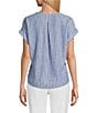 Westbound Stripe Short Sleeve V-Neck Tie Front Top, Color:Blue/White Stripe - Image 2