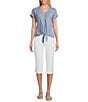 Westbound Stripe Short Sleeve V-Neck Tie Front Top, Color:Blue/White Stripe - Image 3