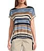 Color:Ozone Stripe - Image 1 - Striped Crew Neck Short Sleeve Scrunched Waist Top
