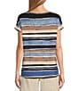 Color:Ozone Stripe - Image 2 - Striped Crew Neck Short Sleeve Scrunched Waist Top