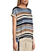 Color:Ozone Stripe - Image 4 - Striped Crew Neck Short Sleeve Scrunched Waist Top