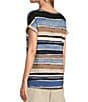 Color:Ozone Stripe - Image 5 - Striped Crew Neck Short Sleeve Scrunched Waist Top