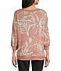 Westbound Sunset Leaf Print Knit Long Sleeve Button Shoulder Pullover Top, Color:Tea Rose Sunset Leaf - Image 2