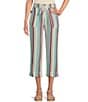 Color:Bright Stripe - Image 1 - The ISLAND Bright Stripe Crop Pull-On Mid Rise Wide Leg Drawstring Waist Pants