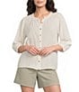 Westbound V-Neck 3/4 Sleeve Button Front Top - Image 1