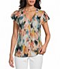 Westbound V-Neck Button Front Flutter Sleeve Top - Image 1