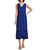 Color:Mazarine Blue - Image 1 - V-Neck Sleeveless Button Front Maxi Dress