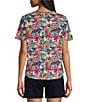 Color:Vibrant Blooms - Image 2 - Vibrant Blooms Print Knit Short Sleeve Crew Neck Tee Shirt