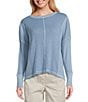 Westbound Waffle Solid Long Sleeve Crew Neck Pullover Top, Color:Windward Blue - Image 1