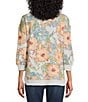 Westbound Watercolor Floral Print Knit Long Sleeve Button Shoulder Pullover Top - Image 2