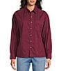 Westbound Woven Collared Oversized Long Sleeve Top, Color:Burgundy - Image 1