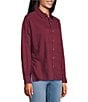 Westbound Woven Collared Oversized Long Sleeve Top, Color:Burgundy - Image 3