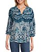 Westbound Woven Elbow Smock Sleeve Henley Blouse,Specials : American Fashion Style Bags On Sale
