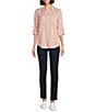 Color:Powder Pink - Image 4 - Woven Long Roll-Tab Sleeve Point Collar Y-Neck Button Front Shirt