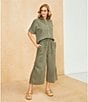 Westbound Woven Short Sleeve Button Front Top, Color:Dusty Olive - Image 5