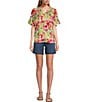 Color:Bright Floral - Image 3 - Woven Short Sleeve Y-Neck Button Front Top