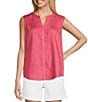 Color:Fruit Dove Pink - Image 1 - Woven Sleeveless Button Front Blouse