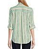Color:Hand Drawn Stripe - Image 2 - Woven Stripe Roll Tab Long Sleeve Spread Collar Button Front Shirt